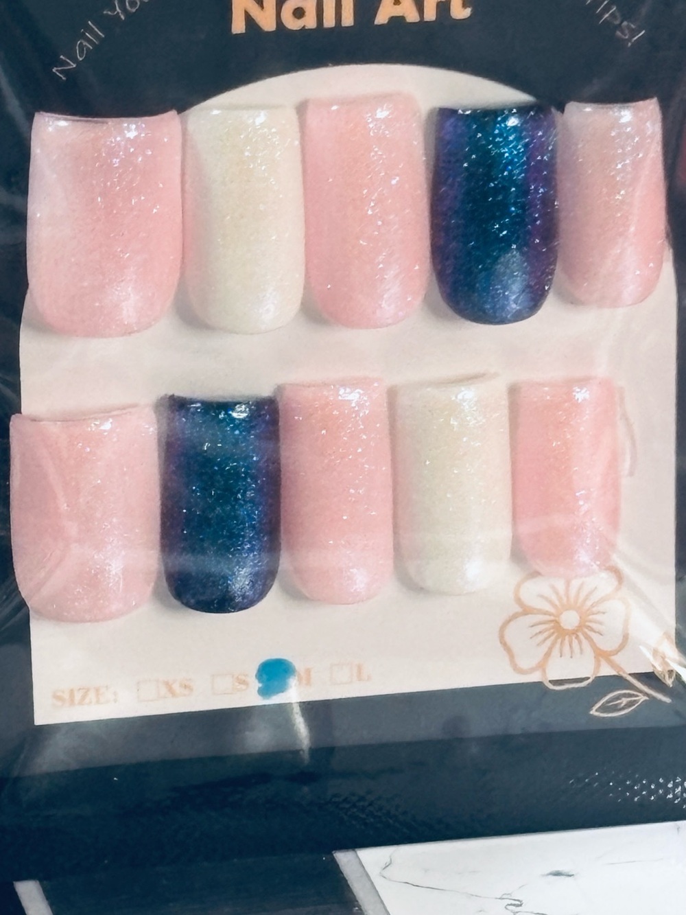 Shimmery Pink & Iridescent Blue Press-On Nails - Ready-to-Wear Set